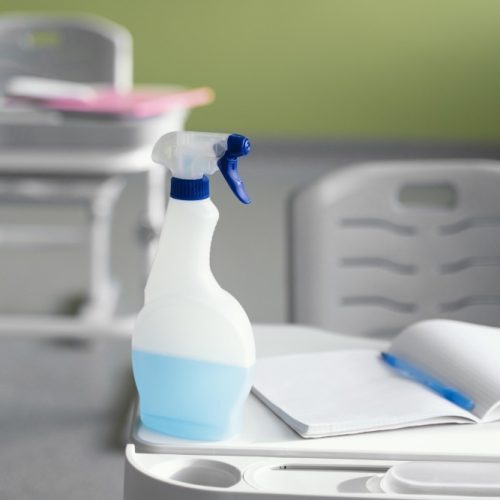 front-view-cleaning-solution-school-bench